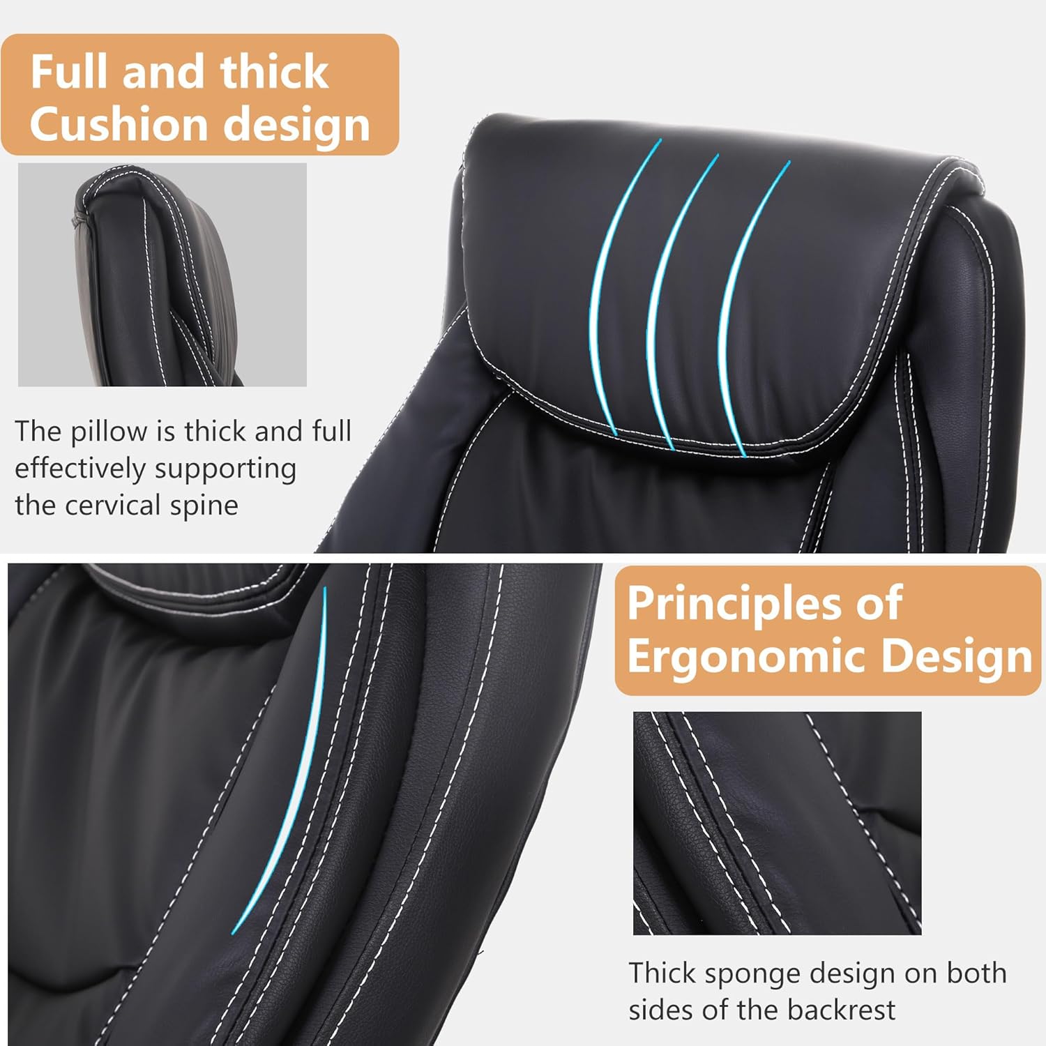 PayLessHere Big and Tall Office Chair Desk Chair Computer Chair 500lbs Wide Seat Adjustable Rolling Swivel Ergonomic Chair Pu Leather with Lumbar Support for Heavy People, Black