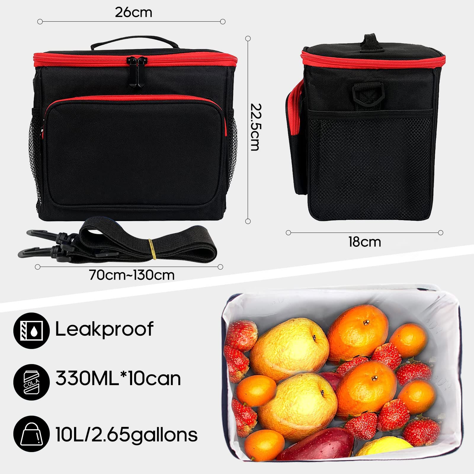 Sac à déjeuner, sacs fourre-tout thermiques de travail, grand sac alimentaire à double compartiment de 10 L pour hommes, enfants, filles, adultes, dames, pique-nique, camping, école, sacs de transpo