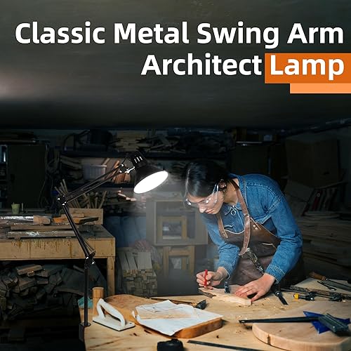 Miniatura 3 de Hypool Lámpara de escritorio con bombilla LED A19 E26 para oficina en casa, brazo oscilante extra alto, brazo oscilante de alta intensidad,