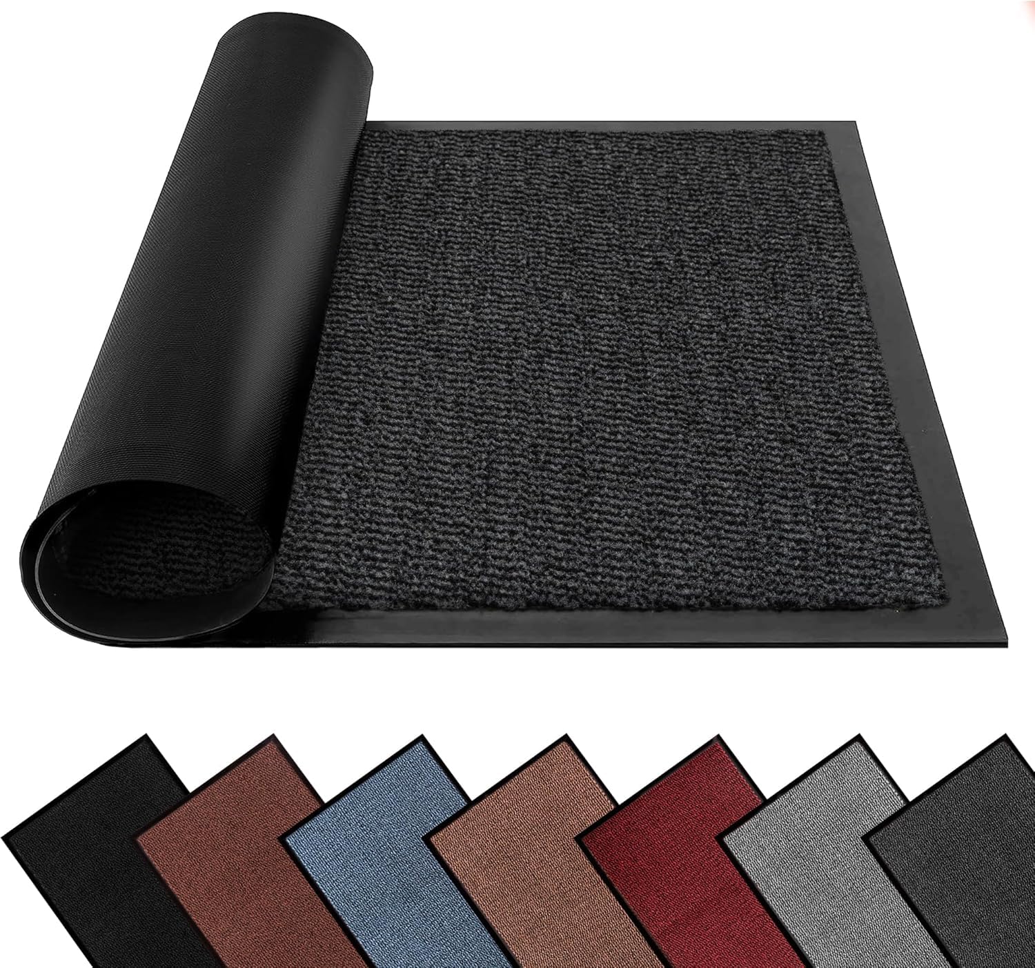 FB FunkyBuys Washable Dirt Trapper Door Mats Indoor & Outdoor, Heavy Duty Non Slip Doormats, Rubber Backed Floor Mat, Super Absorbent Front Door Mat, Entrance Rug (Black-Plain, 40cm x 60cm) — view 20