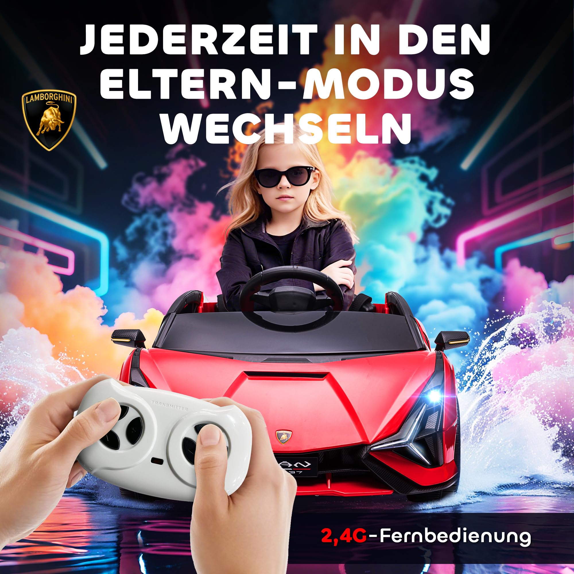 HOMCOM Kinder Elektroauto 12V Kinderauto mit 2,4 G Fernbedienung, 2 Motor, Kinderfahrzeug mit Hupe, LED, Musik, Elektrofahrzeug für 3-5 Jahre Kinder, Rot