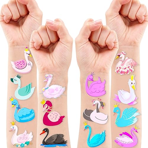Miniatura 2 de Tatuajes temporales de cisne, suministros para fiesta de cumpleaños, decoraciones de princesa de cisne blanco, 88 calcomanías divertidas para niños,