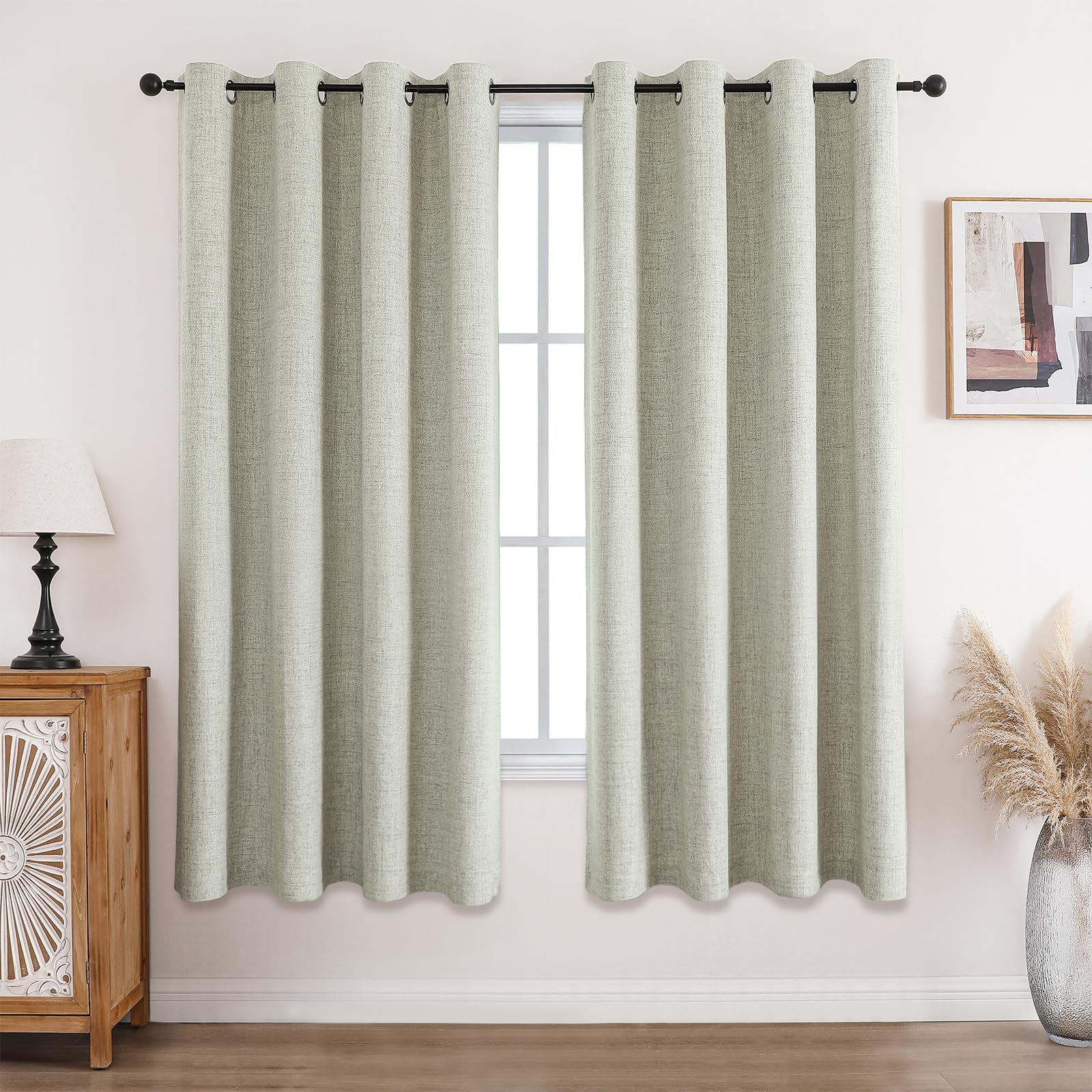 CUCRAF 100% Blackout Curtains Light Beige 69 Inch Drop 2 Panels Soft Texture Energy Saving Sun Blocking Thermal Eyelet Curtains for Bedroom Living Room 52 X 69 Inch