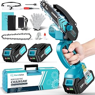 Mini Chainsaw 4000+4000 mAh, 6 Inch Portable Electric Chainsaw Cordless with Oiler System, 2PCS 21V 4000mAh Batteries, 2 Chainsaw Chain, Wood/Tree Saw for Tree Branches, Courtyard, Household & Garden