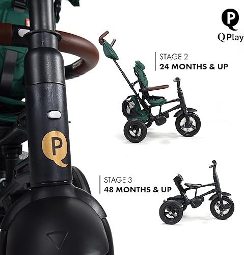 Miniatura 6 de QPlay Rito - Trike plegable de lujo prémium para niños pequeños con puntos de contacto de cuero, cochecito de triciclo para niños pequeños, triciclo