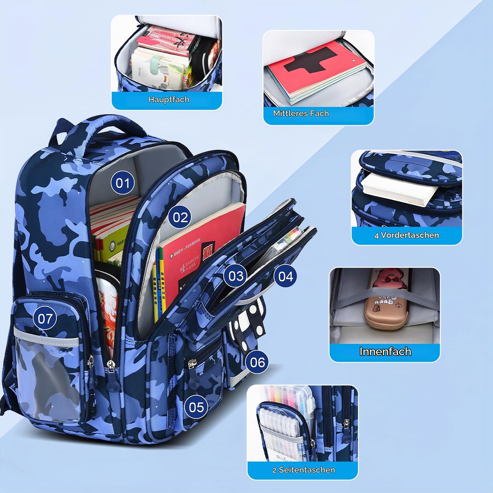 Amythe Schulrucksack Jungen 1-5 Klasse mit Reflektierend für Schul