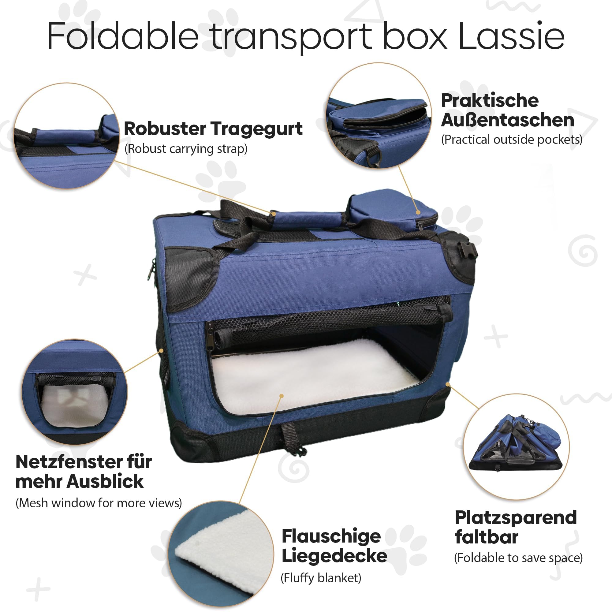 DEFACTO Torba transportowa dla psów, składana, torba transportowa dla zwierząt domowych, psów i kotów (ciemnoniebieska, XXL)