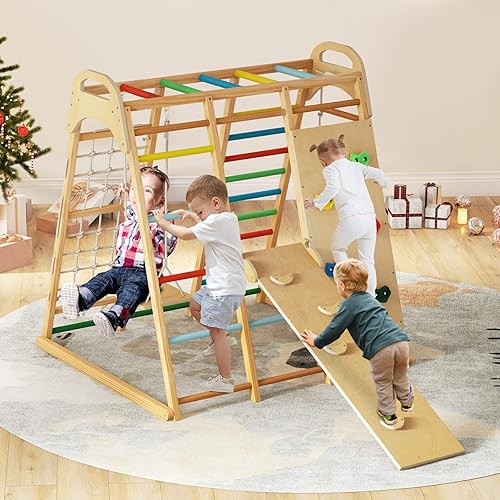 Miniatura 2 de INFANS Gimnasio interior de la selva, 8 en 1 para niños Montessori Indoor Playground Juego de escalada para niños pequeños con red de columpio