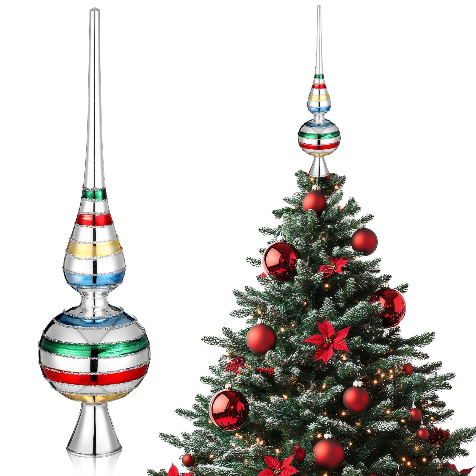 Gejoy Mercury Glass Christmas Tree Topper Finials Ornaments Silver Decor