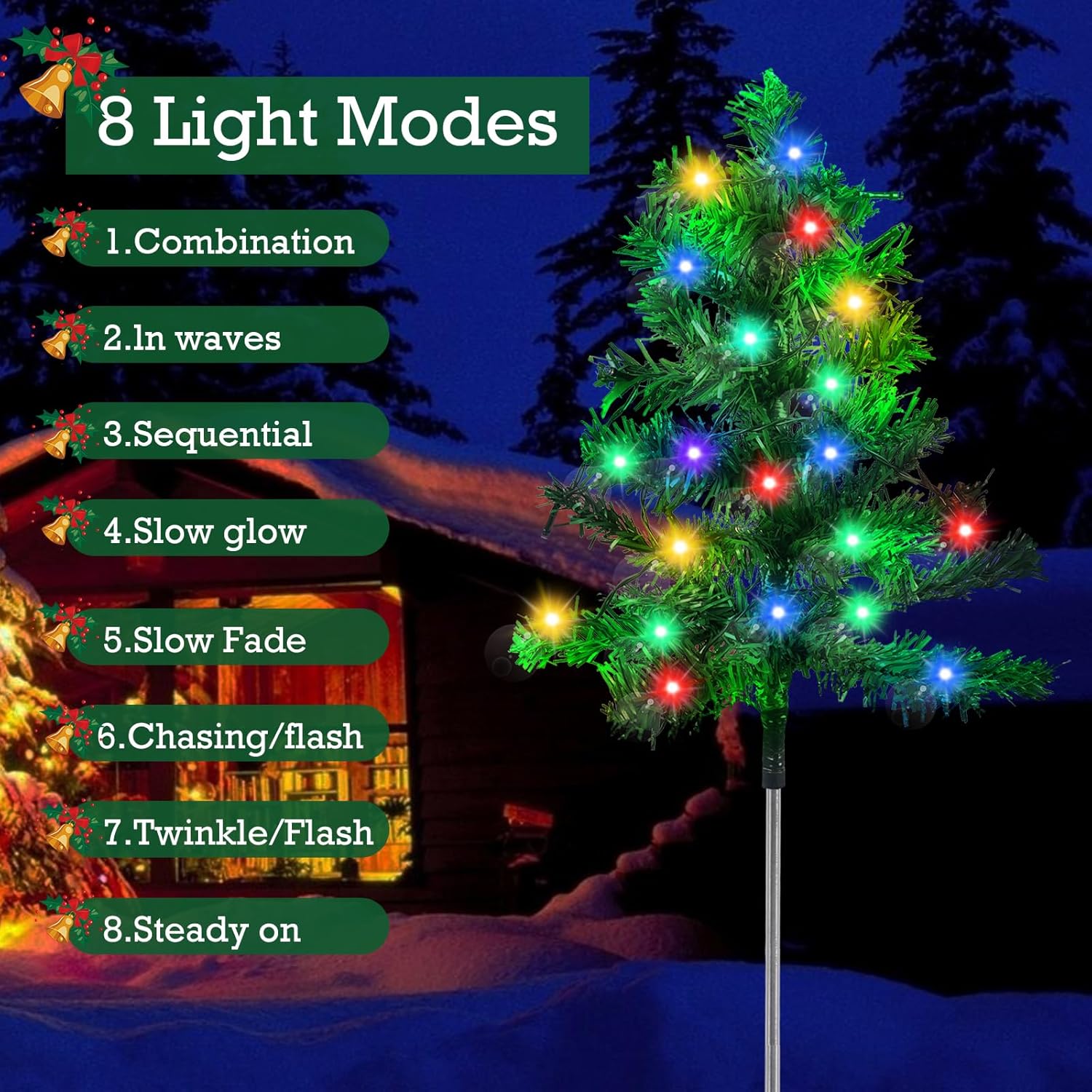 Christmas Decorations Outdoor 6-Pack Solar Christmas Tree with 8 Lighting Modes 120 Multi-Color Lights for House Outside Pathway Yard Garden Walkway Lawn Patio Front Porch Door