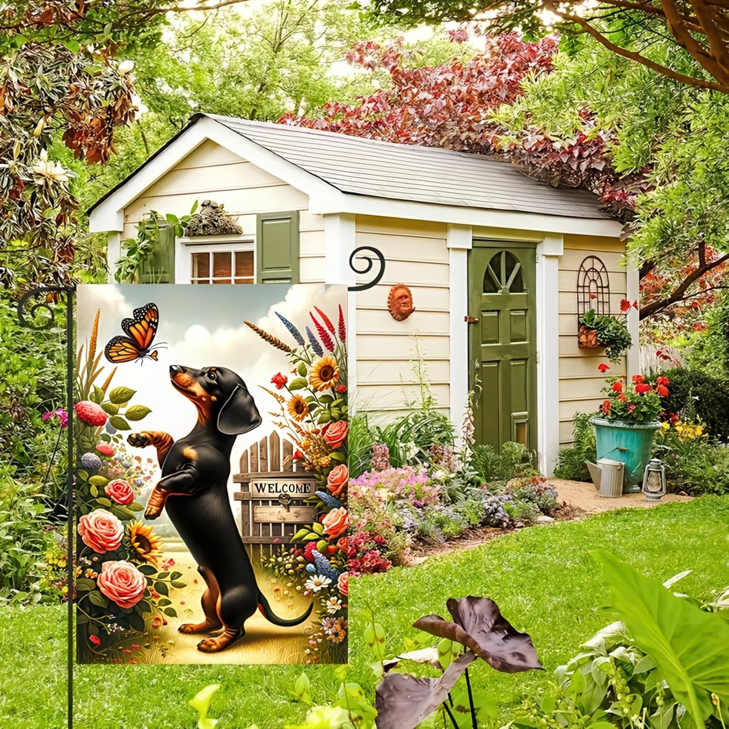 Spring Garden Flag Dachshund Garden Flag Double Sided 12x18 Inches Spring Summer Yard Flag Seasonal Holiday Lawn Yard Flag Flower Puppy Flag Outdoor Indoor Welcome Decoration - Image 8