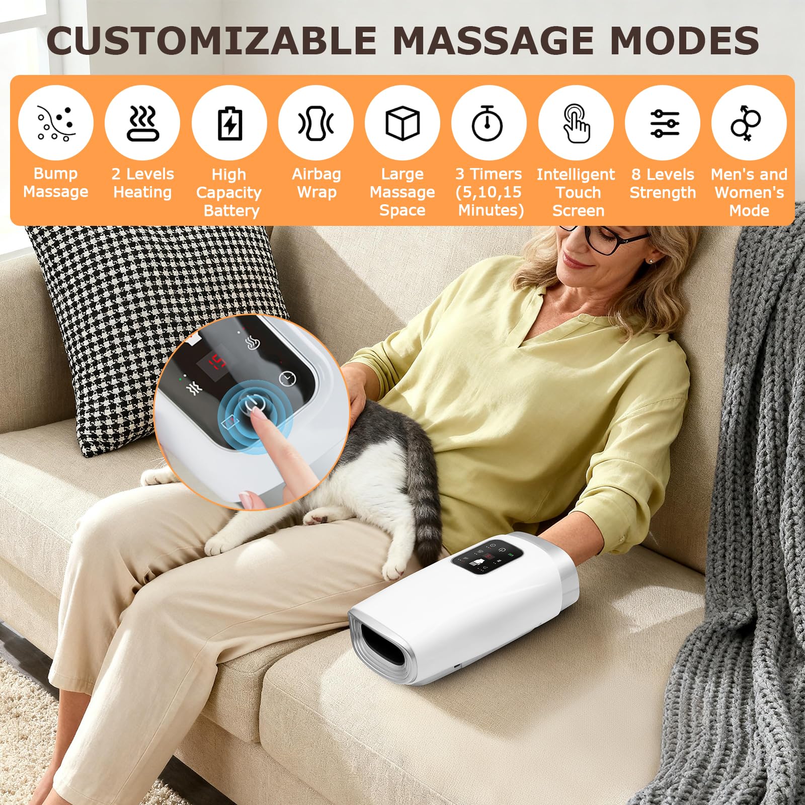 Massaggiatore Mani Senza Fili, Elettrico Massaggiatore Mani, Massaggiatores per Manis Airbag con Calore, 2 Temperature, Timer Auto, Regali di Compleanno per Donne e Uom