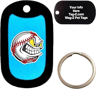 Custom Engraved Pet Tag - ANGRY BASEBALL CYAN - Dog Tag - Tag-Z Wag-Z