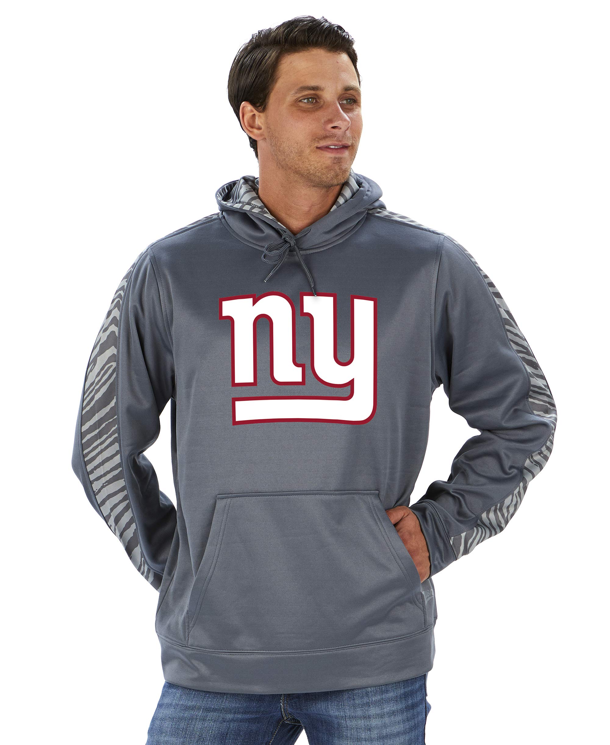 Officially Licensed Zubaz Men's NFL NFL Men's Pullover Hoodie, Gray, New York Giants, Size Large