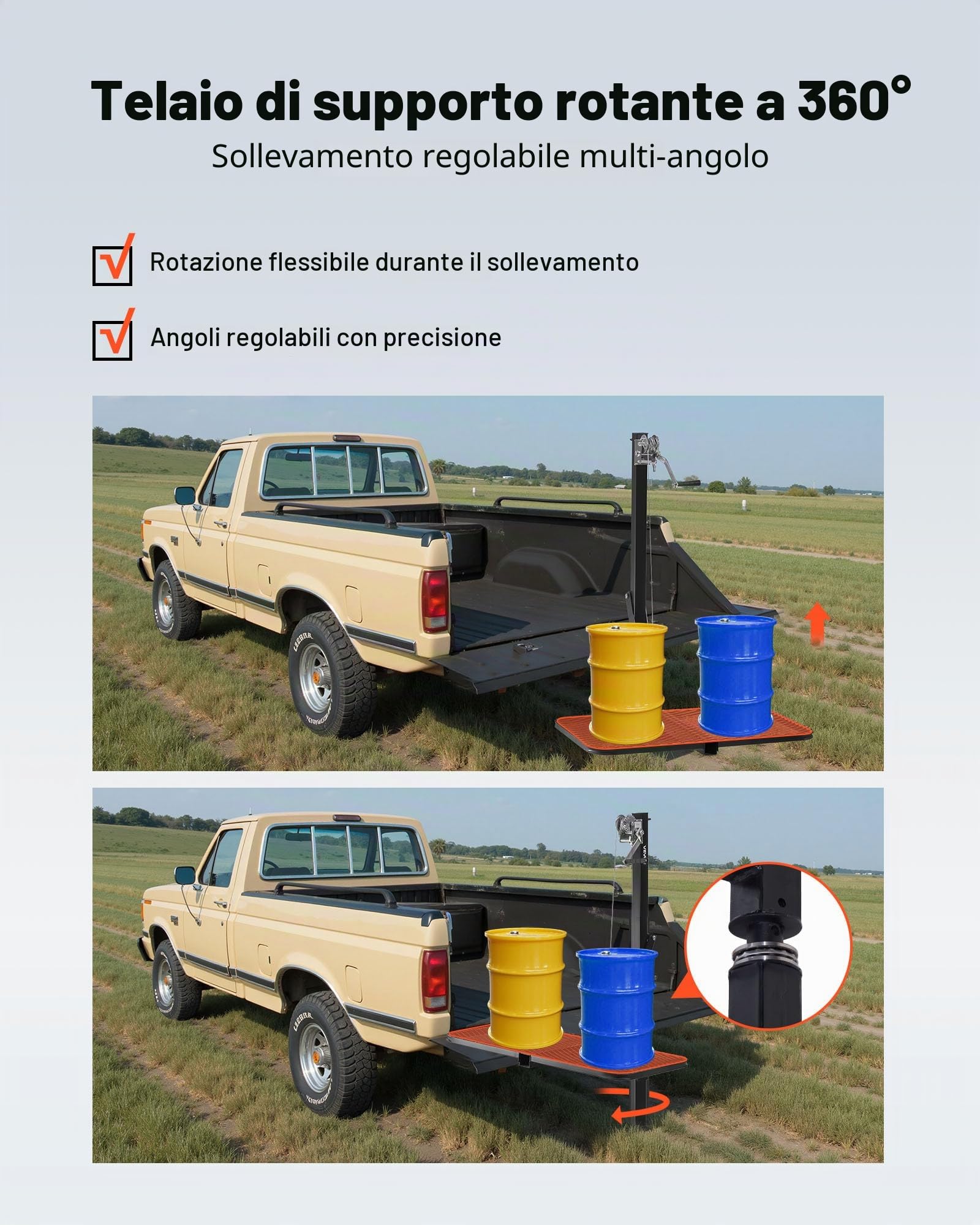 VEVOR Argano per Cervi con Piattaforma di Sollevamento, Carico di 136 kg, Verricello per Selvaggina con Ricevitore da 50,8 mm, Girevole a 360 Gradi e Gancio Pieghevole per Spostare la Selvaggina