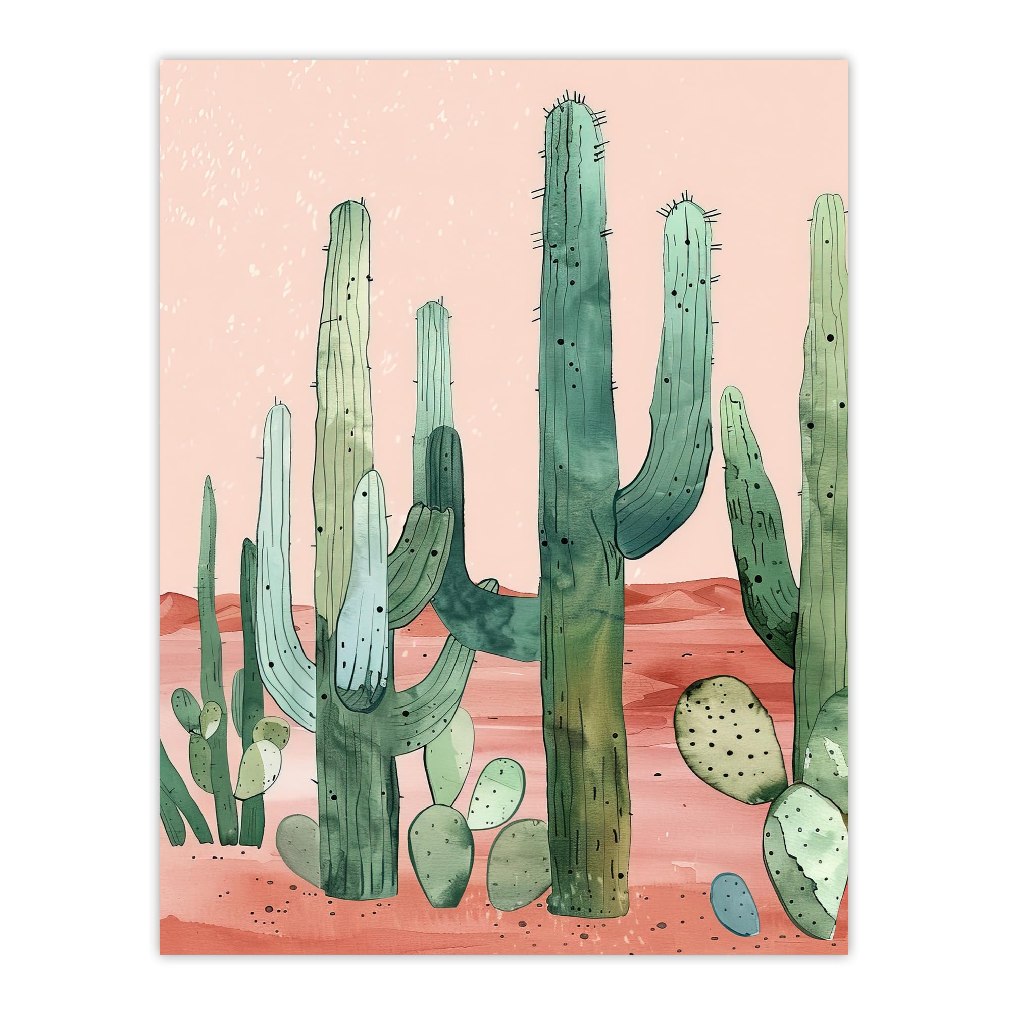 Artery8 Saguaro Cactus Pink Mexican Desert Landscape Living Room Extra Large XL Wall Art Poster Print