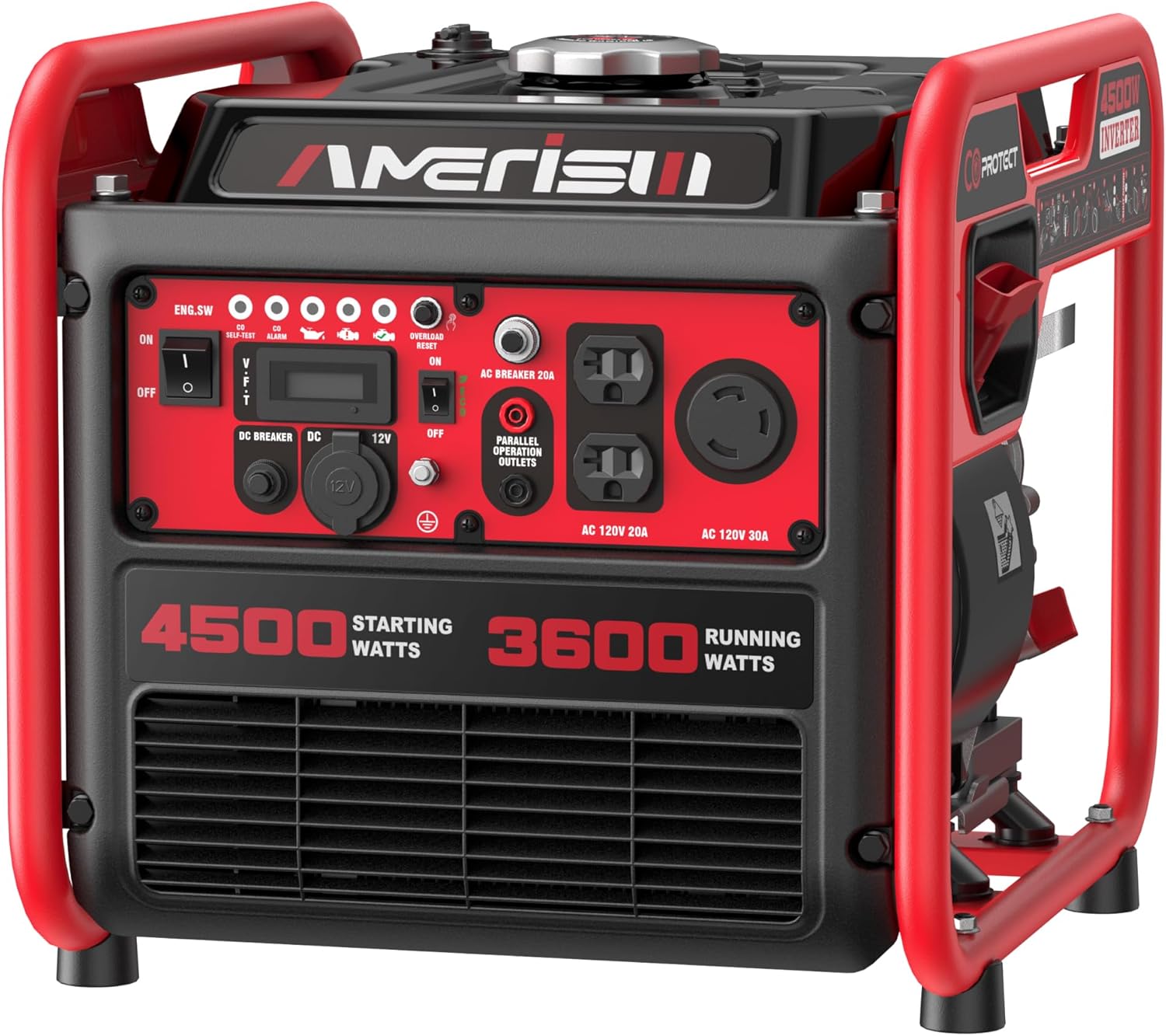 Portable 4500W Gas-Powered Inverter Generator with CO Sensor: Lightweight, Quiet, and EPA-Compliant for Home, Emergency Backup, and Camping