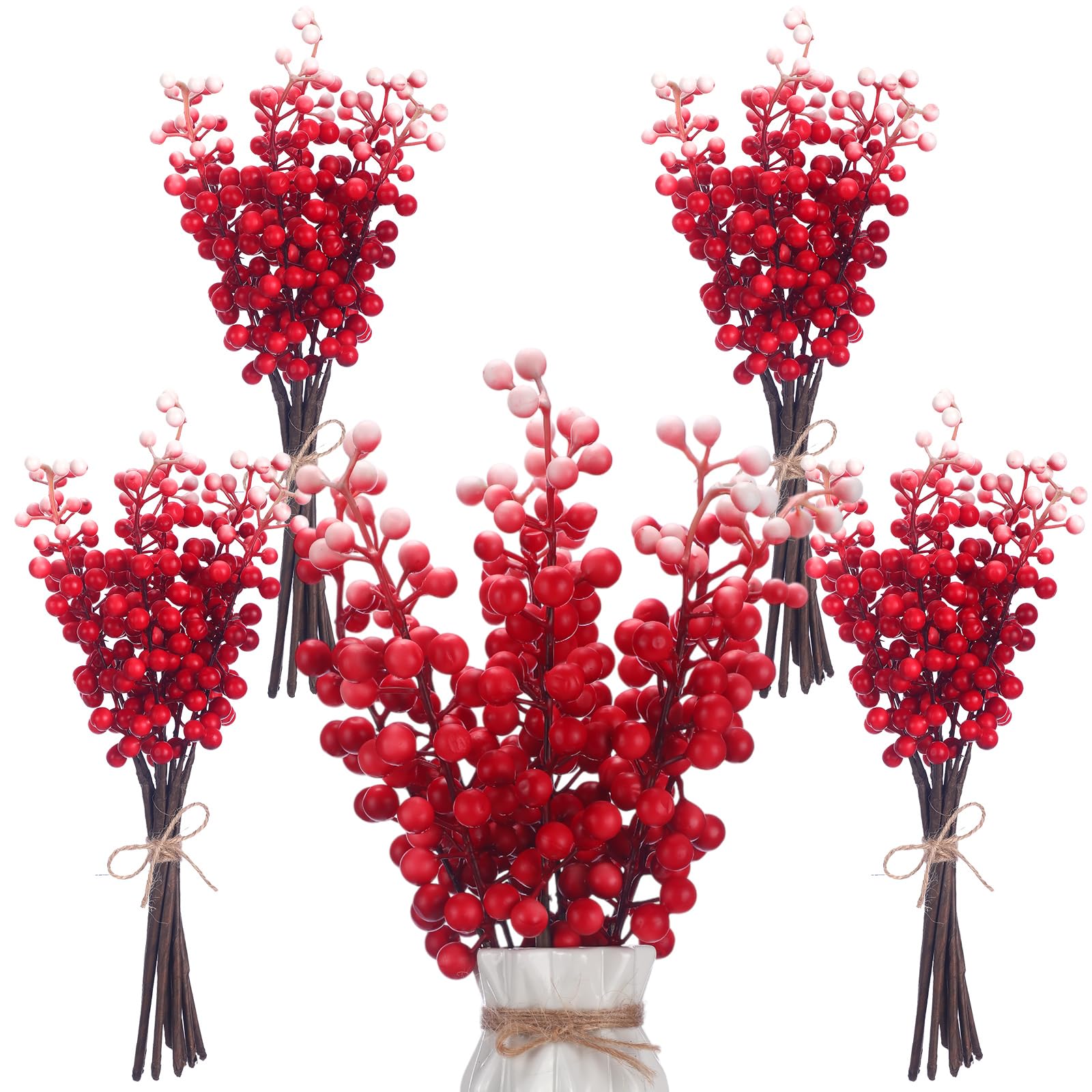 Crowye 40 Pcs 11.81 Inch Artificial Berry Picks with Stems Fake Faux Berry Picks Ornaments for DIY Craft Home Anniversary Wedding Holiday Party Decor(