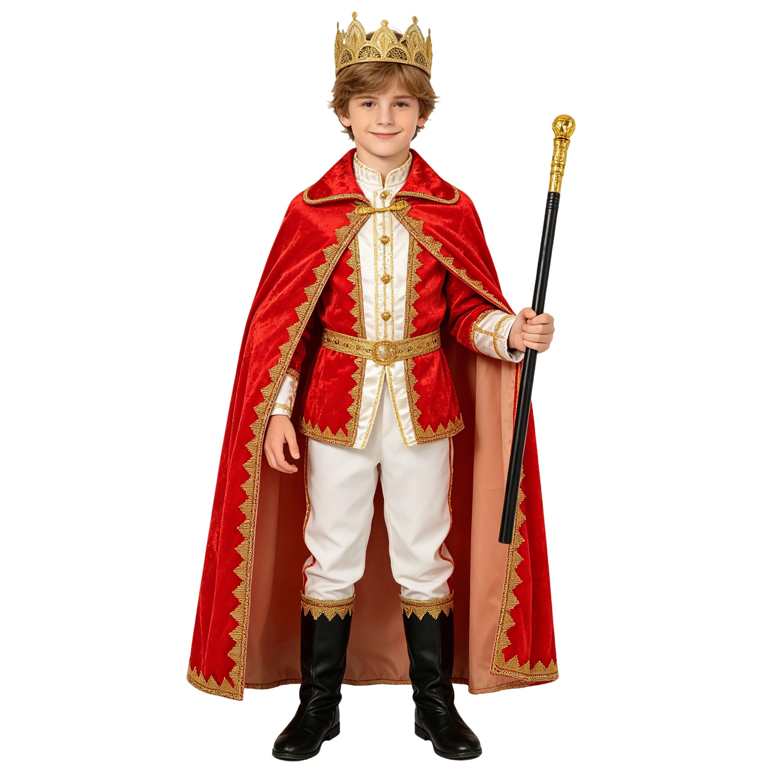 Kosgraiy Kids King Costume Set,King Costume for Boys Royal Dress Up for Halloween