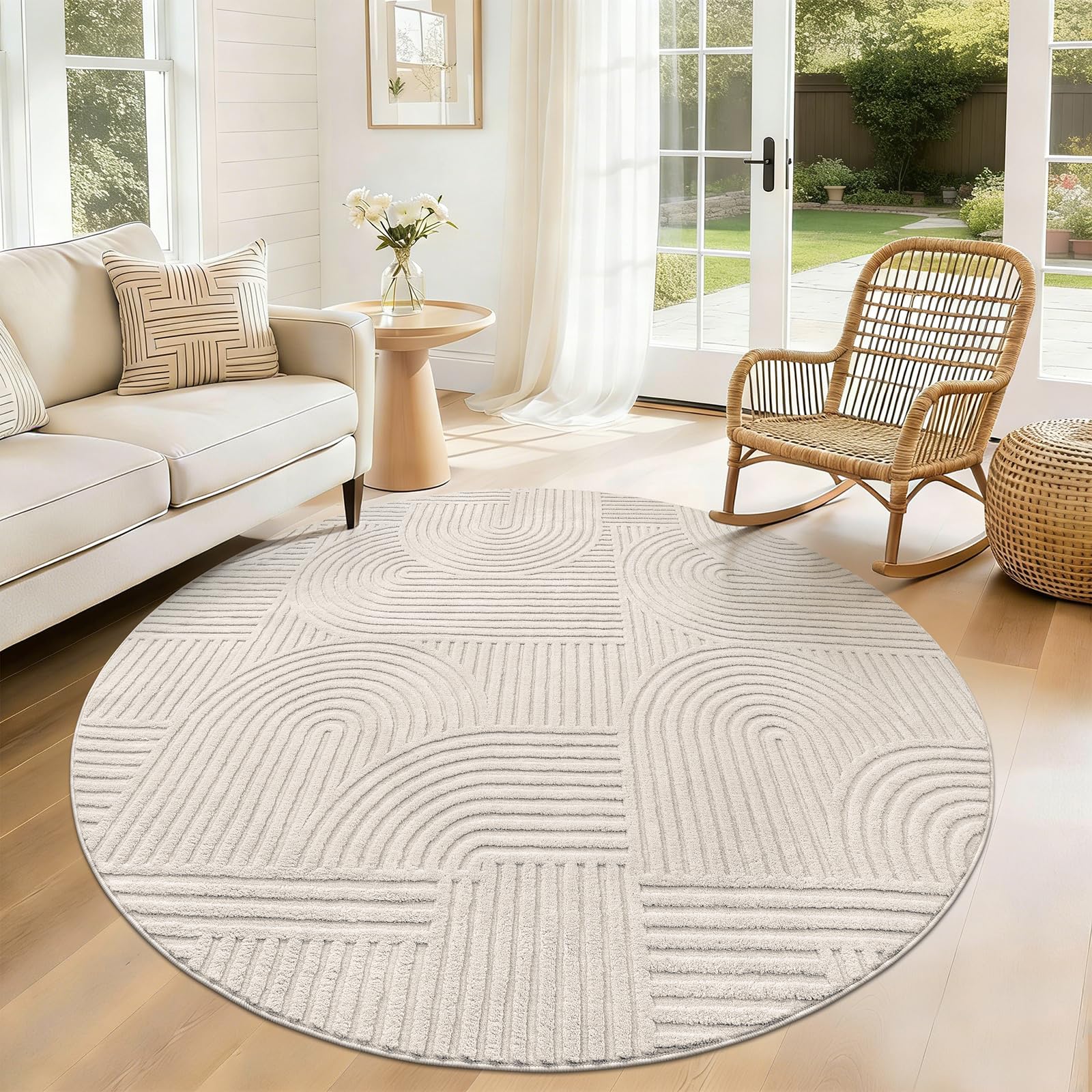 Round Modern Area Rug - 6ft Beige