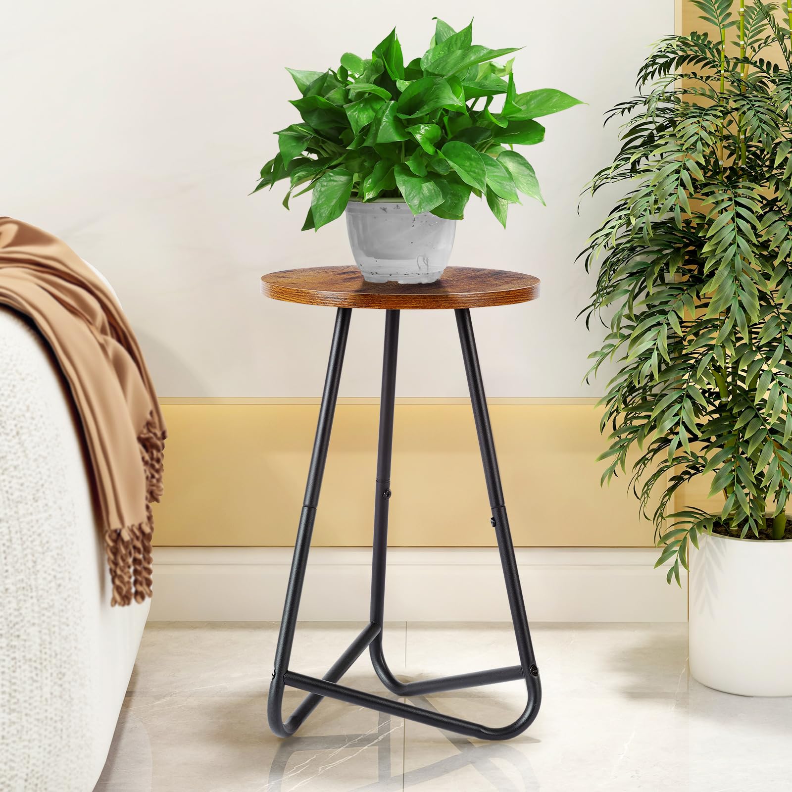 HDANI Lot de 2 Support Rond en Métal pour Plantes de 50 cm,Petit Aupport pour Fleurs,étagère en Bois pour Plantes, étagère Moderne pour Plantes d'intérieur pour Salon,Balcon et Bureau,Noir