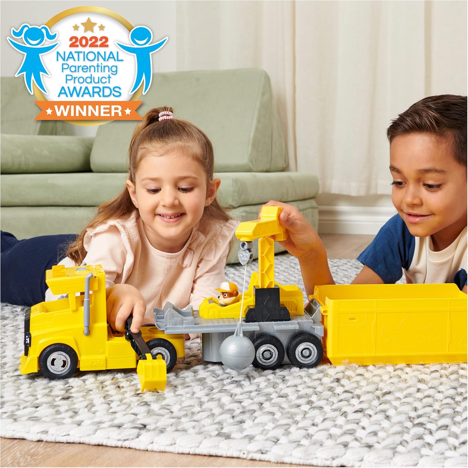 Paw Patrol, Rubble 2 in 1 Transforming X-Treme Truck with Excavator Toy, Crane Toy, Lights and Sounds, Action Figures, Kids Toys for Ages 3 and up