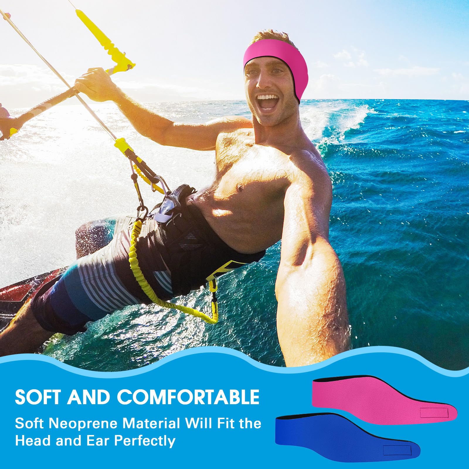 Lunmon 2 pares de diademas de natación ajustables para adultos, impermeables, tapones de seguridad para los oídos, protectores de natación para piscina, surf, buceo y deportes acuáticos (azul, coral)
