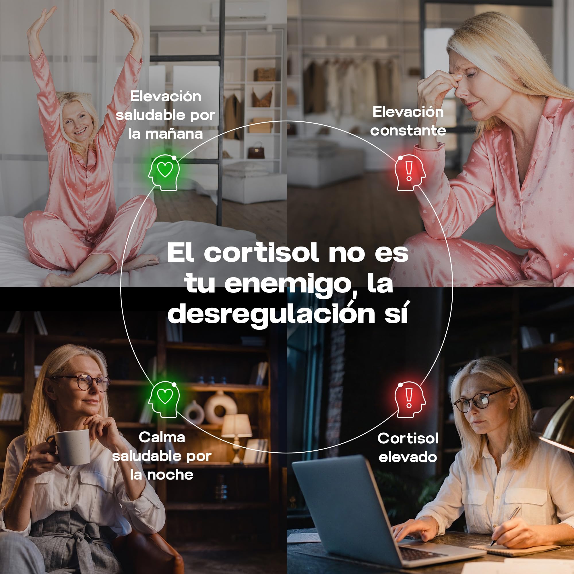 Cortisol Balance - Fórmula antiestrés - KSM-66® Ashwagandha, L-teanina | 6+ adaptógenos sistema de 2 frascos para relajación y concentración, testado en laboratorio, EU, 120 cápsulas