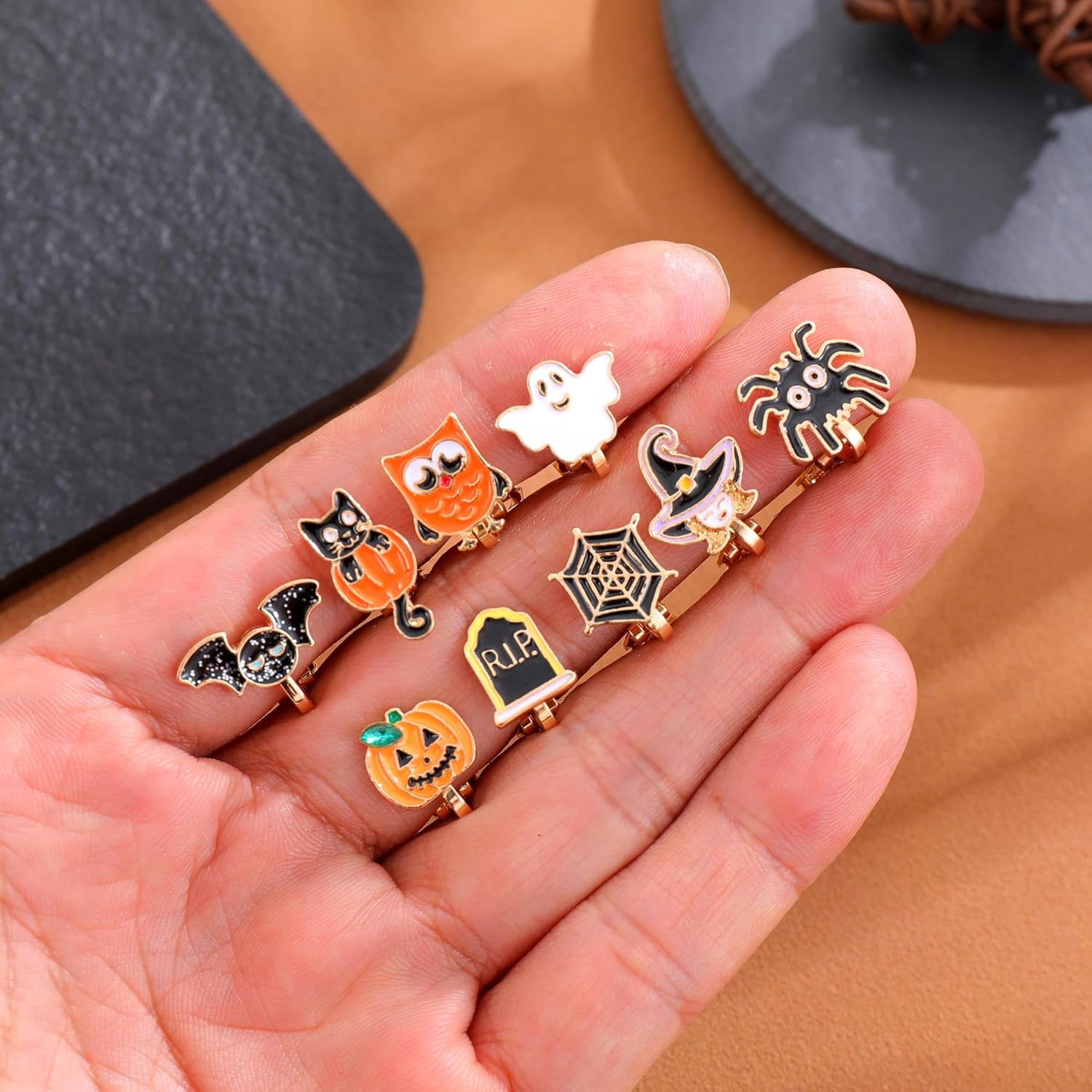 12 Pairs Halloween Clip on Earrings Set Bat Spider Ghost Pumpkin Witch Cat Earrings Hypoallergenic Clip Stud Earrings for Teen Girls Women Bulk Halloween Jewelry - Image 7