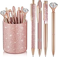 Vista 10 de Sabary 8 bolígrafos rojos con soporte para bolígrafo para escritorio, con purpurina de cristal y diamante, bonito soporte para lápices, organizador