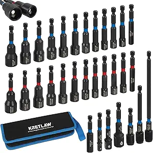 31PCS Magnetic Nut Driver Set, Impact Drill Driver Bit in Cr-V, SAE & Metric Power Nut Drivers with Quick-release Extensions & 1/4" Hex Shank