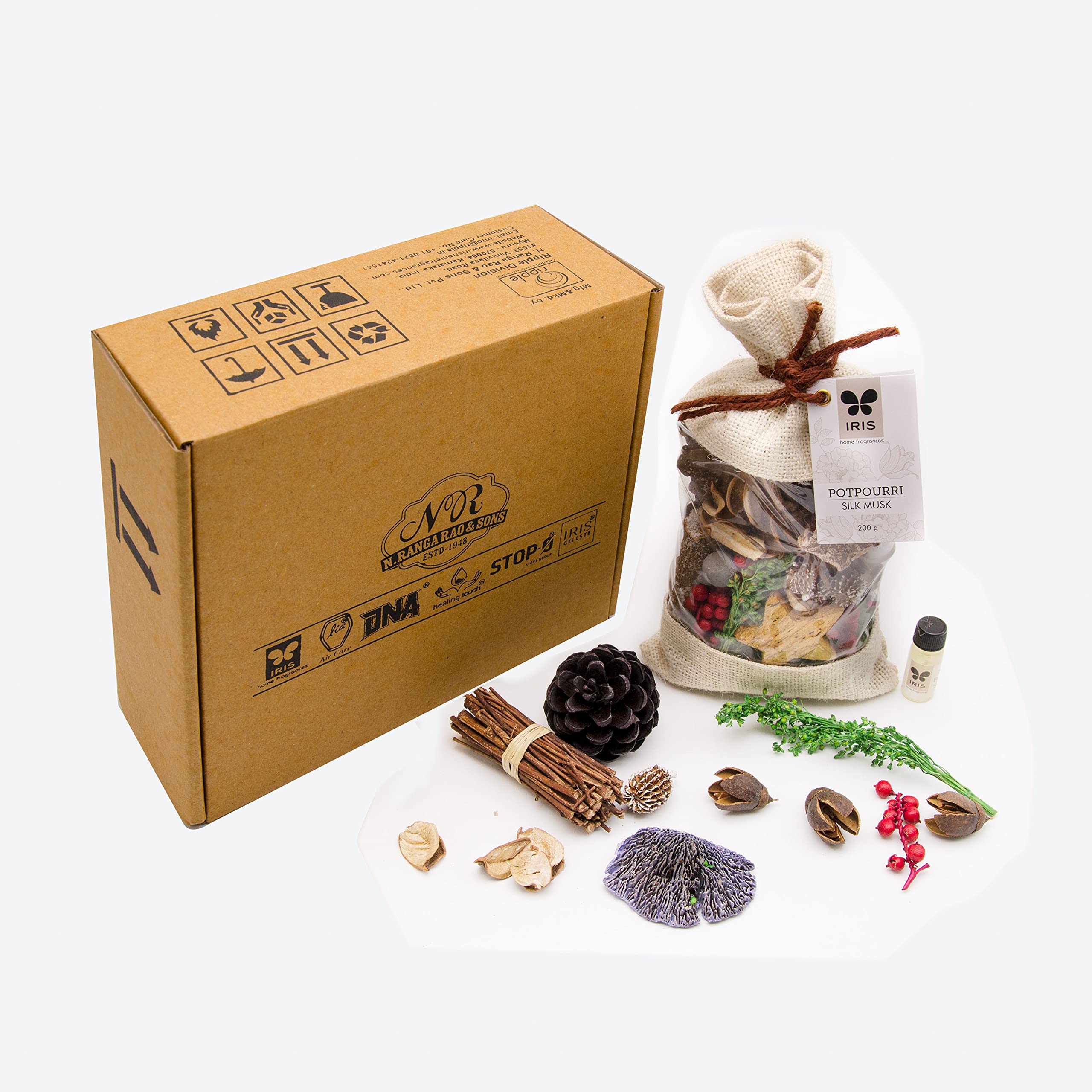 IRIS Potpourri in Jute Bag Fragrance Silk Musk 200 gram with Potpourri Refresher Oil 5ml 3