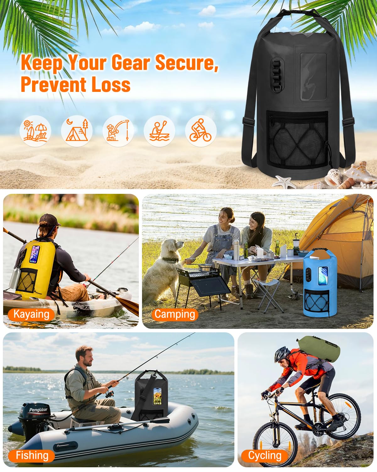 Dry Bag wasserdichte Tasche 20L/30L, Drybag Schwimmfähige Strandtasche, Wasserdichter Beutel Rucksack Con Handyhülle Wasserdicht für Schwimmen Camping Kajakfahren Angeln