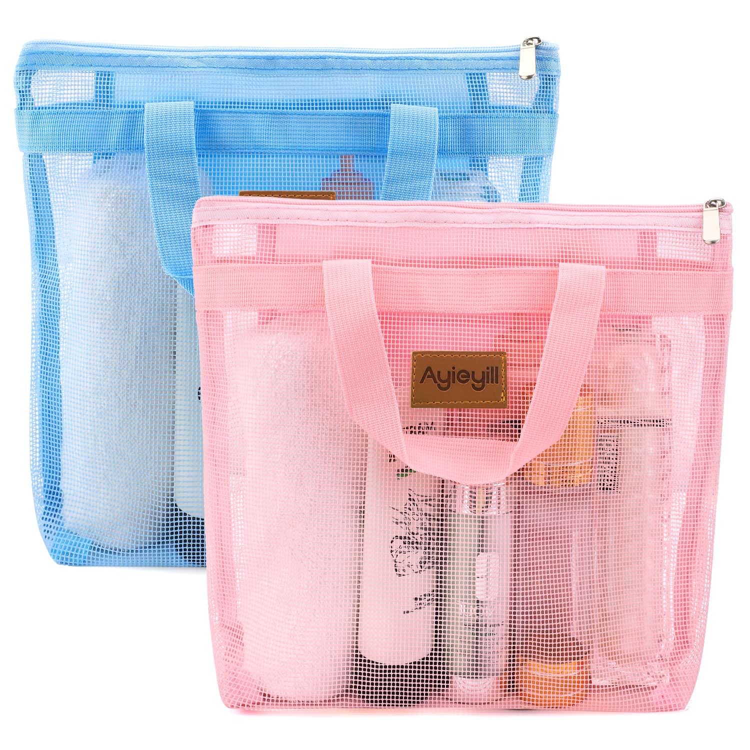 TOPASION Petit Sac De Douche Portable En Maille à Suspendre Pour Salle De Sport, Voyage, Plage, Salle De Bain, Crème Solaire, Noir/blanc