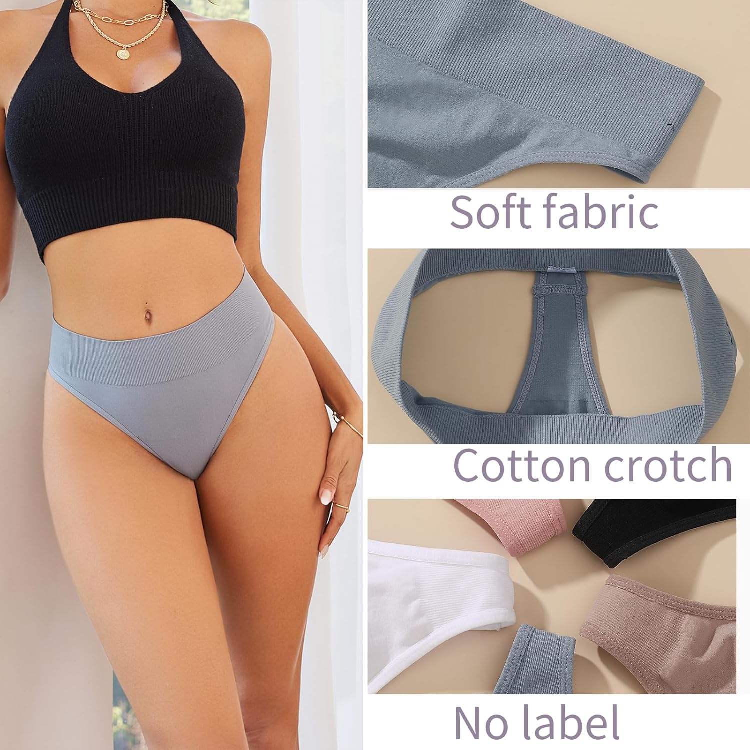 6 Pack Women Underwear Mid Waist Stretch Briefs Thong Shapewear Panty Soft Underpants Ladies Full Coverage Panties - Image 2