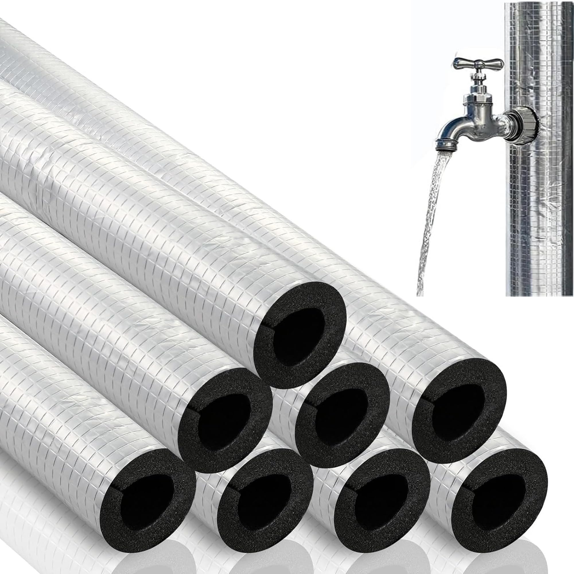 Aislamiento De Tuberías Para Exteriores Aislante Tubo Aire Acondicionado Coquilla Aislante De Papel De Aluminio Autoadhesivo de Aislamiento para Tubos De Agua Y Calefacción (ID)110mm x (T)20mm