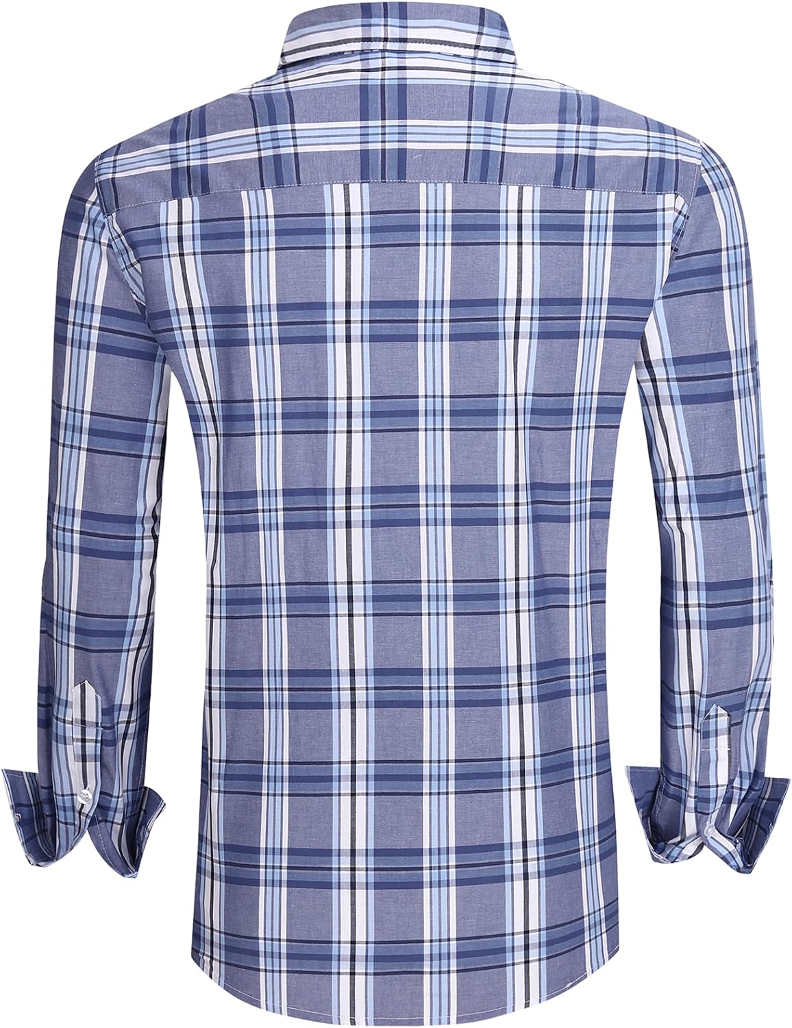 JupiterSecret Men's Plaid Button Down Shirts Cotton Long Sleeve Dress Shirt Business Shirts with Pocket - Image 4