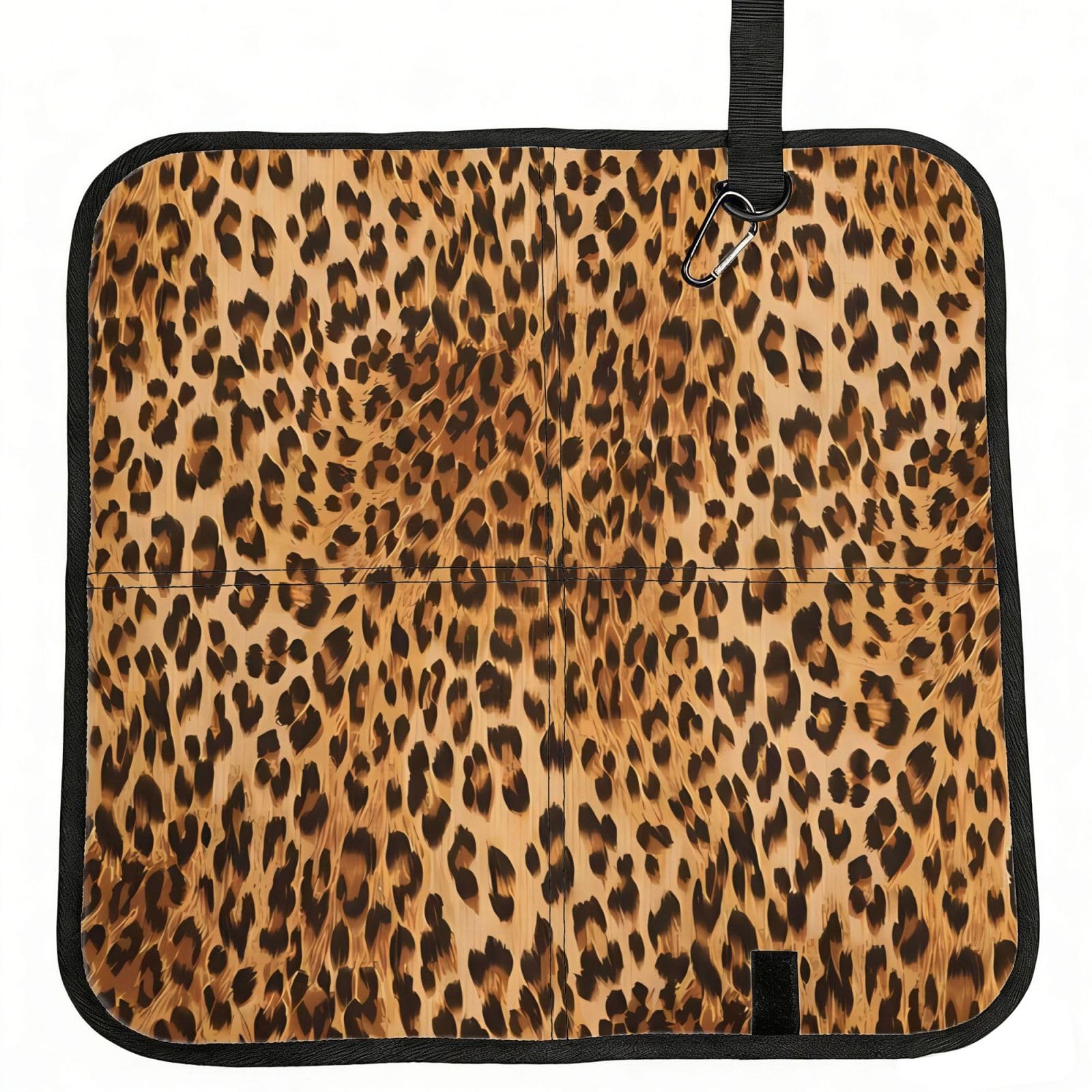 WBQLSL Leopard Print Foldable Seat Cushion - Portable Stadium Pad with Carabiner for Camping Hiking Picnic Beach