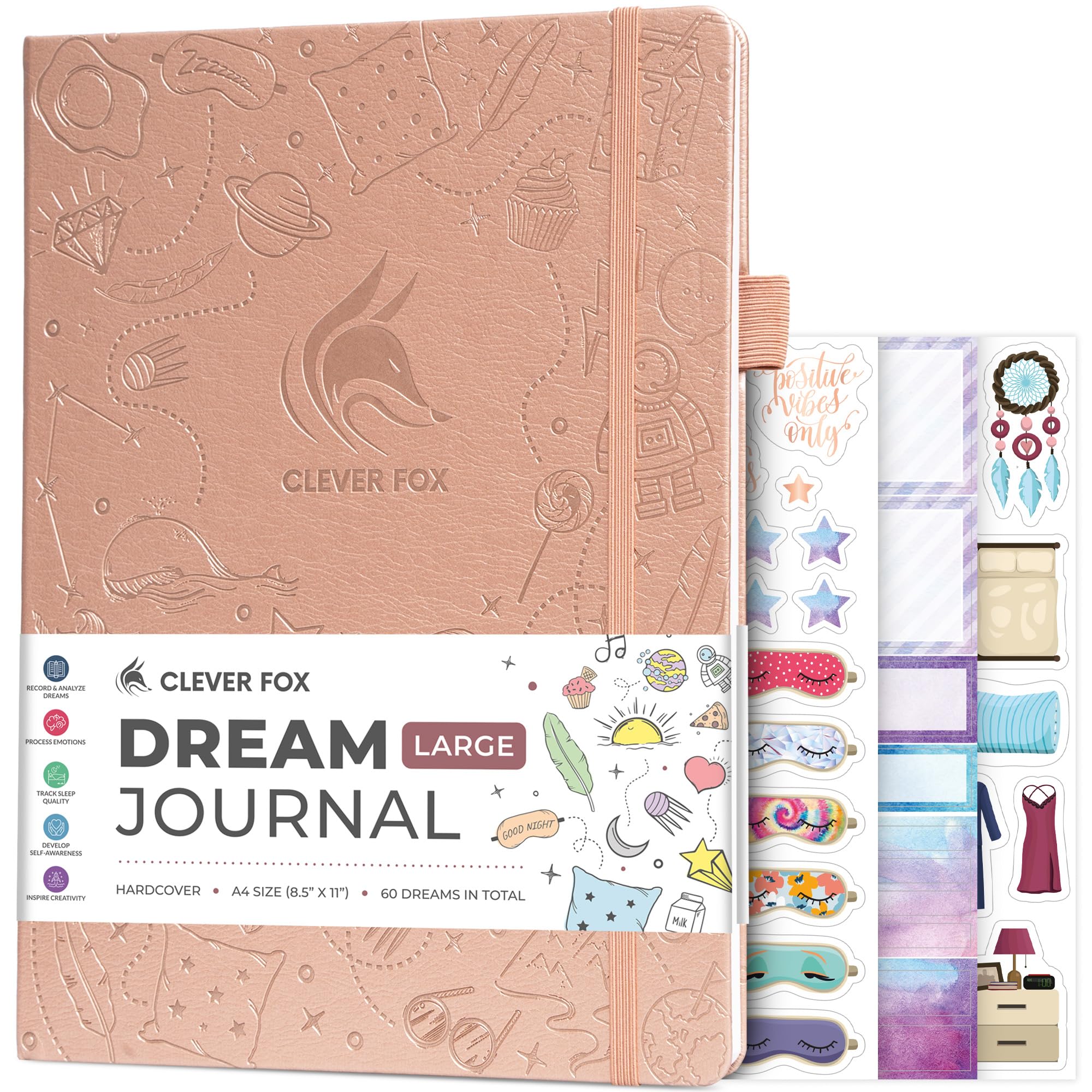 Clever Fox Clever Fox Dream Journal Large – Guided Dream Diary for Women, Men & Kids – Hardcover Dream Notebook – Log Book for Dream Journaling, A4 (Rose Gold)