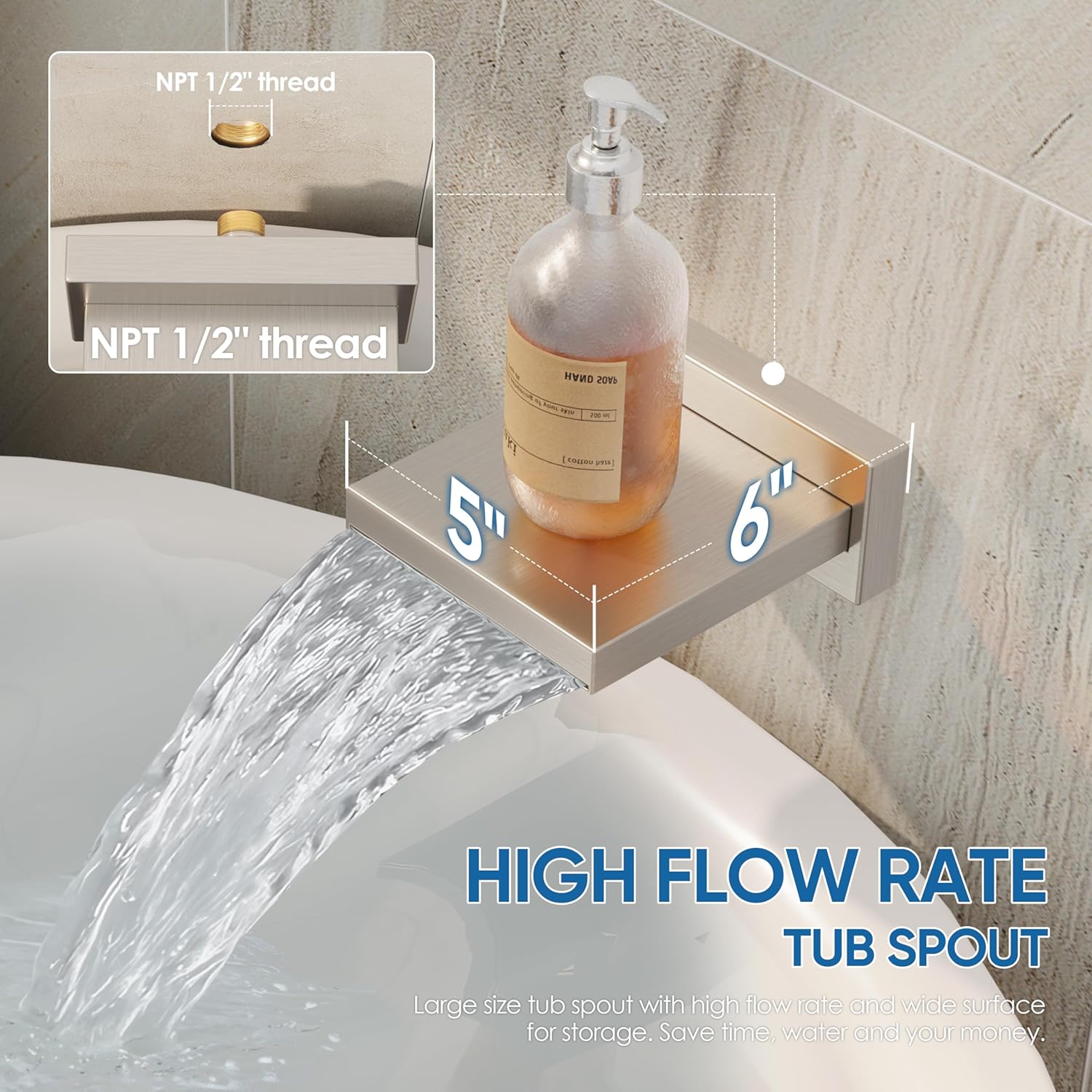 Shower System with Tub Spout, All Metal Tub Shower Faucet Set with 10" Rain Shower Head and Handheld Spray combo, Wall Mounted Tub Shower Systems with Valve and Trim Kit, Brushed Nickel - Image 5