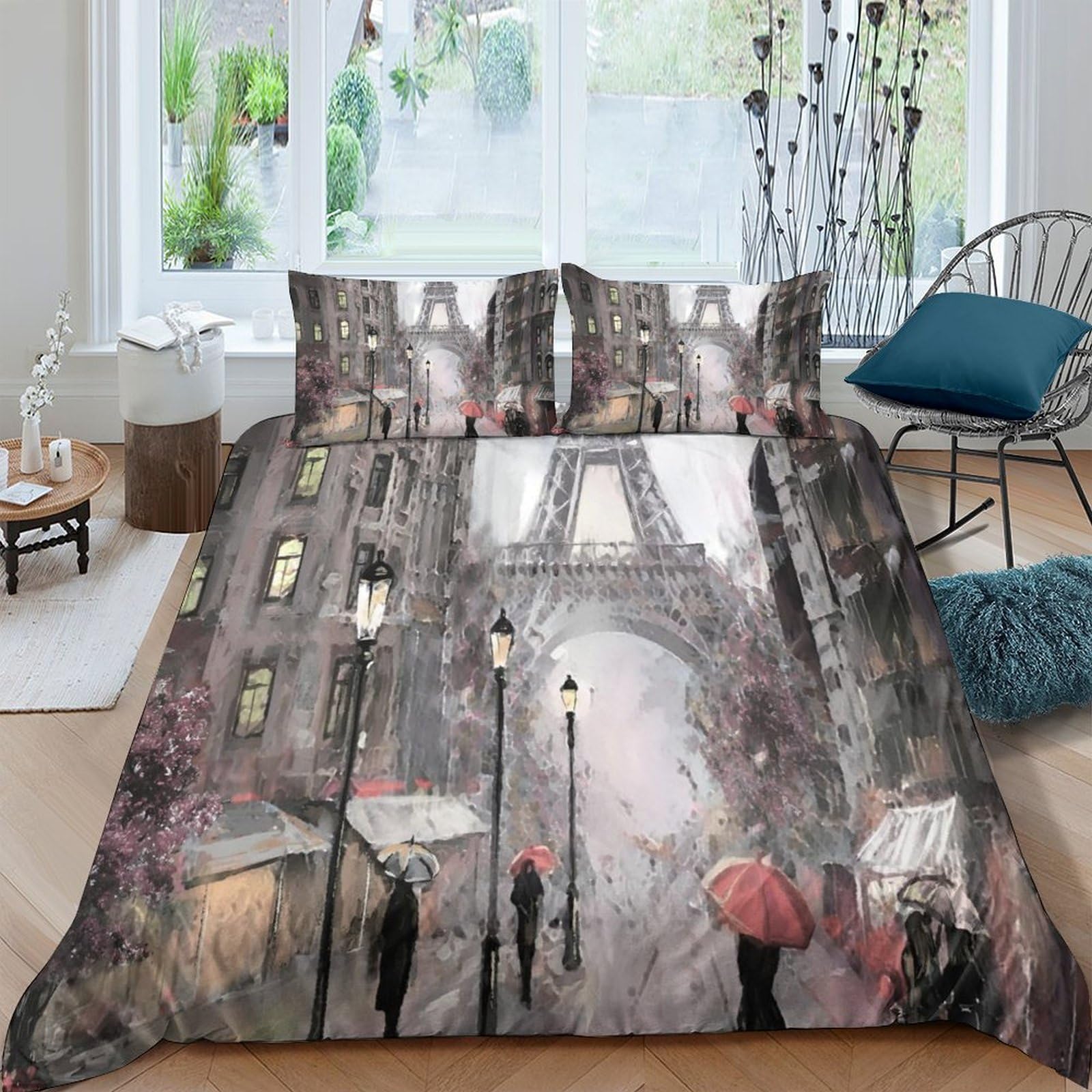 Ctjqhvkz Style-8 3D Printed Paris Street Fitted Sheet Microfiber Soft Breathable Eiffel Tower Mattress Cover Urban Bedroom Decor Single（135X200cm）