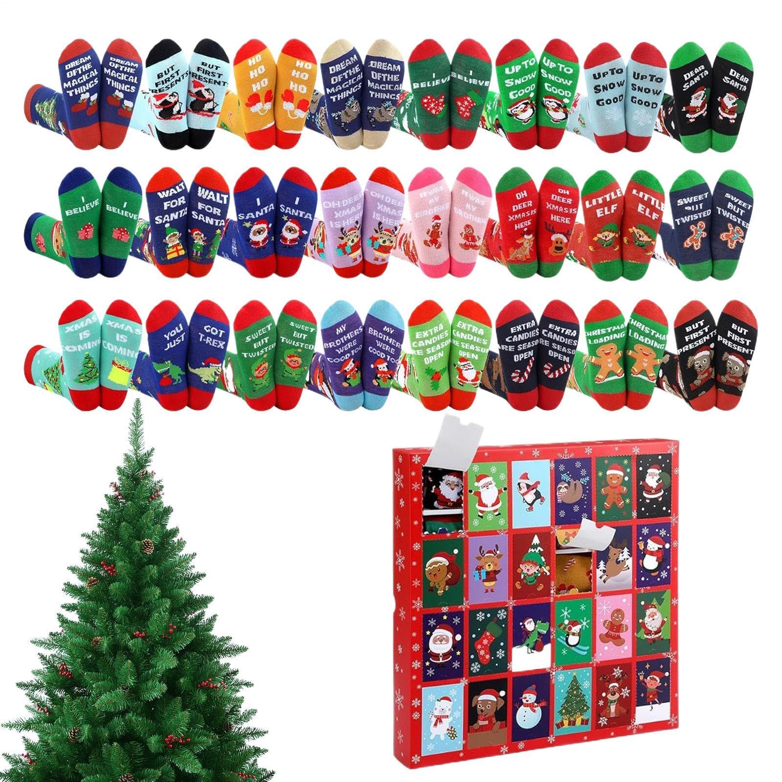 Calendario De Cuenta Atrás De Navidad 24 Pares Calcetines Festivos | Calcetines Navideños Para Mujer Para Adolescentes Niños Niñas Vacaciones Festivales