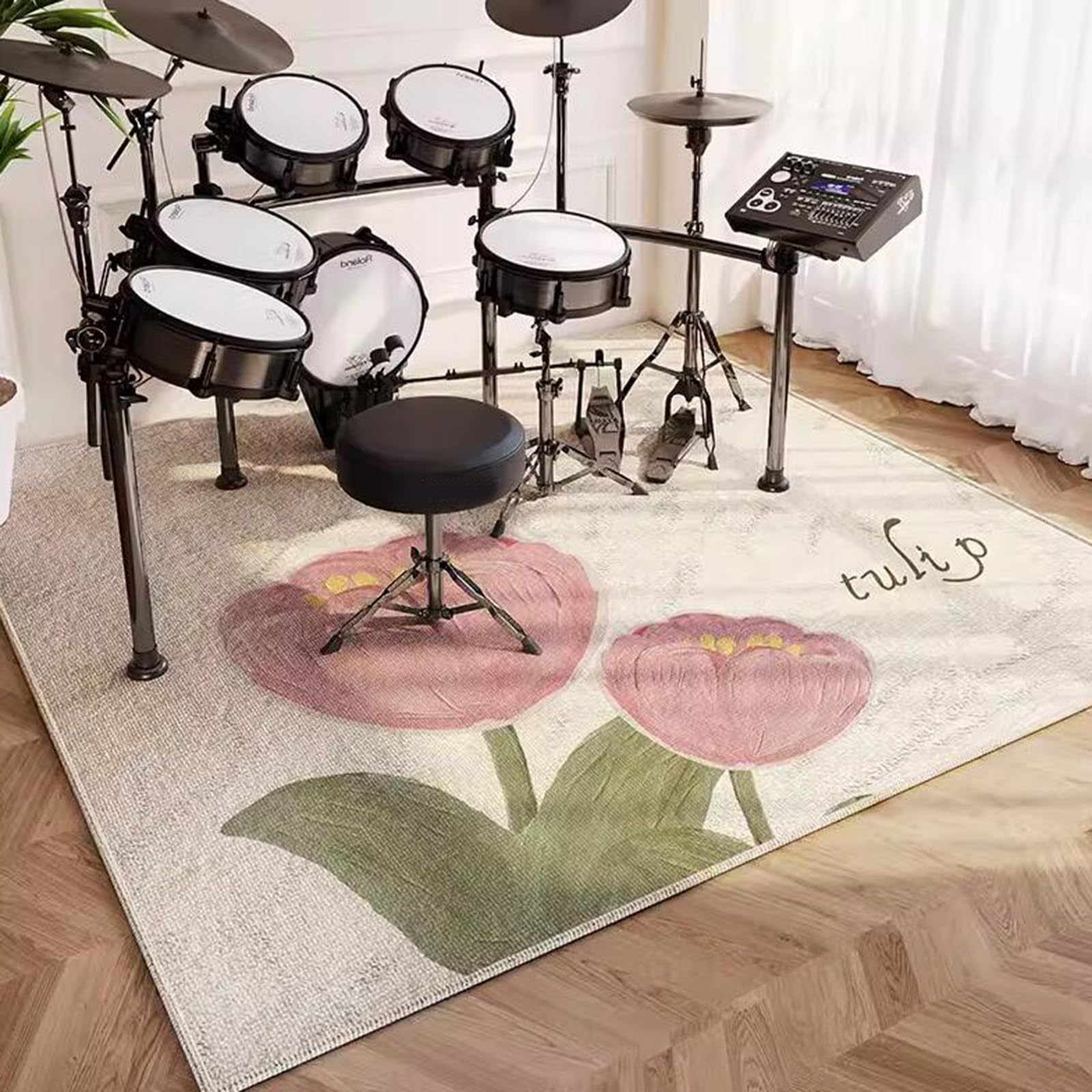 Tappetino Per Batteria e Percussioni Antiscivolo Tappeto Insonorizzato per Batterie Elettroniche Rullante Acustica Snare Drum Grancassa Strumenti Musicali Coperta Antiscivolo(Size:200×200cm,Color:F)