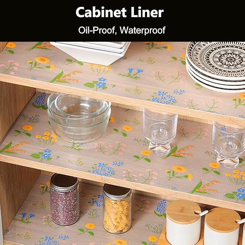 Vista 19 de INNOLITES Kitchen Cabinet Shelf Liner Non-Adhesive Refrigerator & Drawer Liner Waterproof, Oil-Proof EVA with Floral Pattern Easy to Cut &