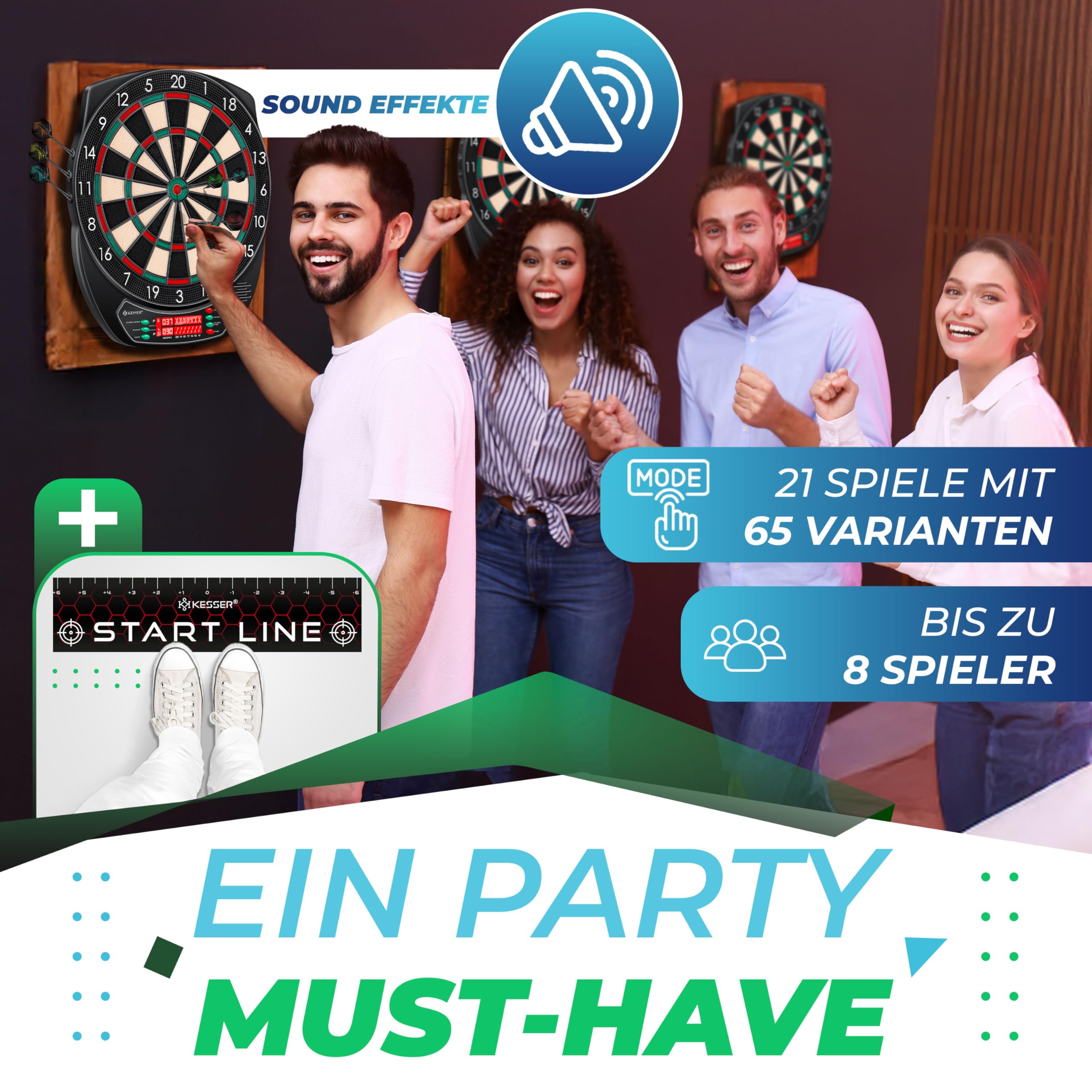 KESSER® Elektronische Dartscheibe Profi Set - E Dartboard mit 15 Dartpfeile + 20 Pro Flights 100 Pfeilspitzen + Zubehör Dart für 1 bis 8 Spieler mit LED Anzeige