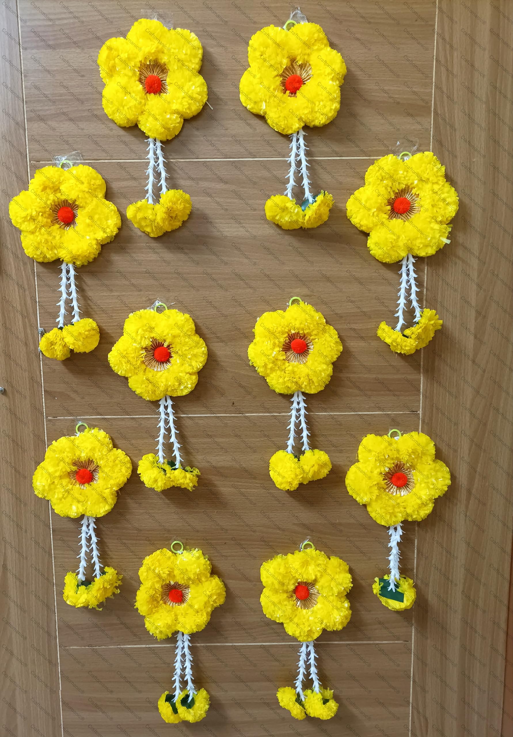 Craftomanic® Handmade Wall Decor Artificial Flowers and Leaves and BackDrops Pooja Mandir/Pooja Decor Wall Hanging Item for Ganpati (10 Pcs)