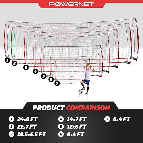 Miniatura 7 de PowerNet Portería de fútbol de 21 x 7 pies para patio trasero y juegos al aire libre, red de fútbol portátil, equipo de entrenamiento deportivo y al