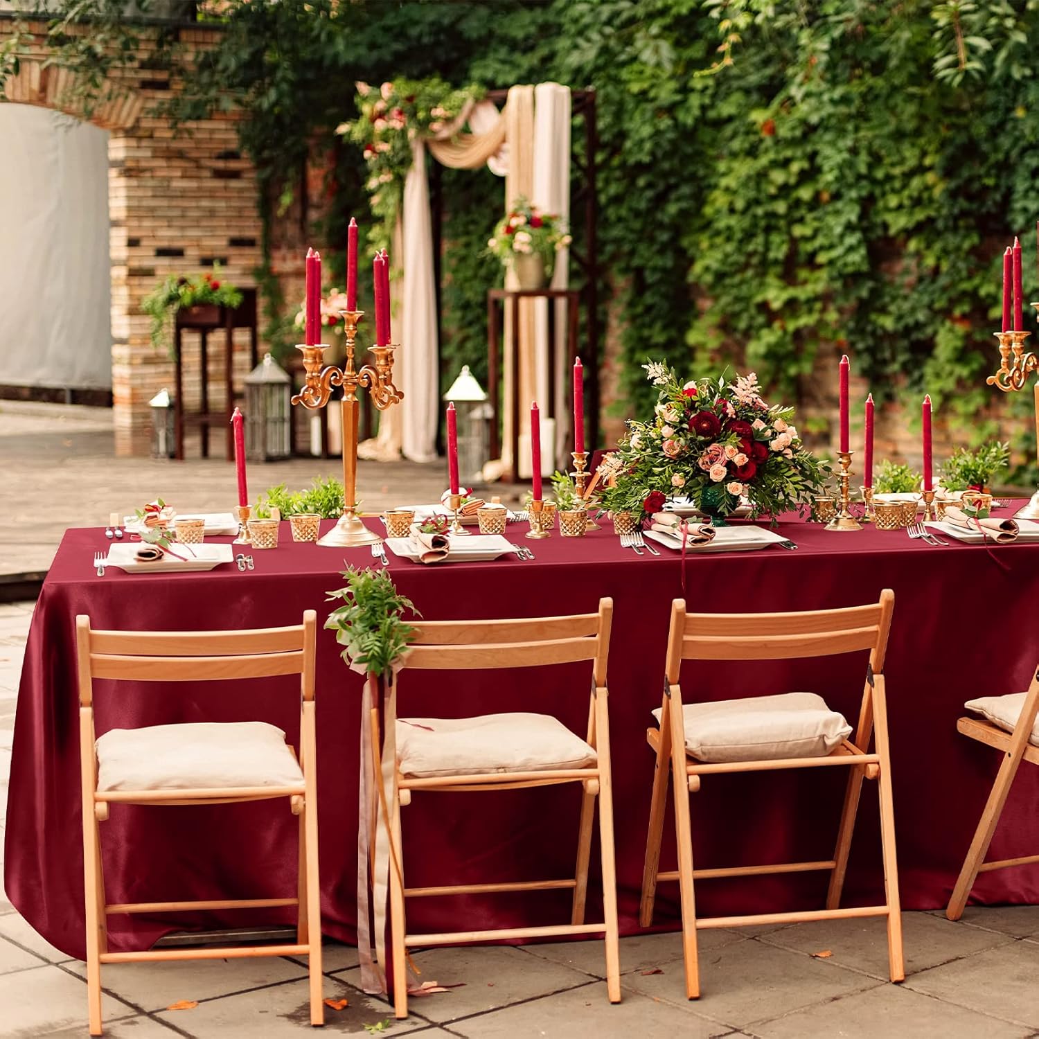 Ruisita Satin Party Tablecloth Table Cover 58 x 102 Inches Wedding Rectangle Bright Silk Tablecloth Table Cover Smooth Fabric Tablecloth Table Decor for Wedding Banquet Table Decoration, Burgundy Burgundy 58 x 102 Inches