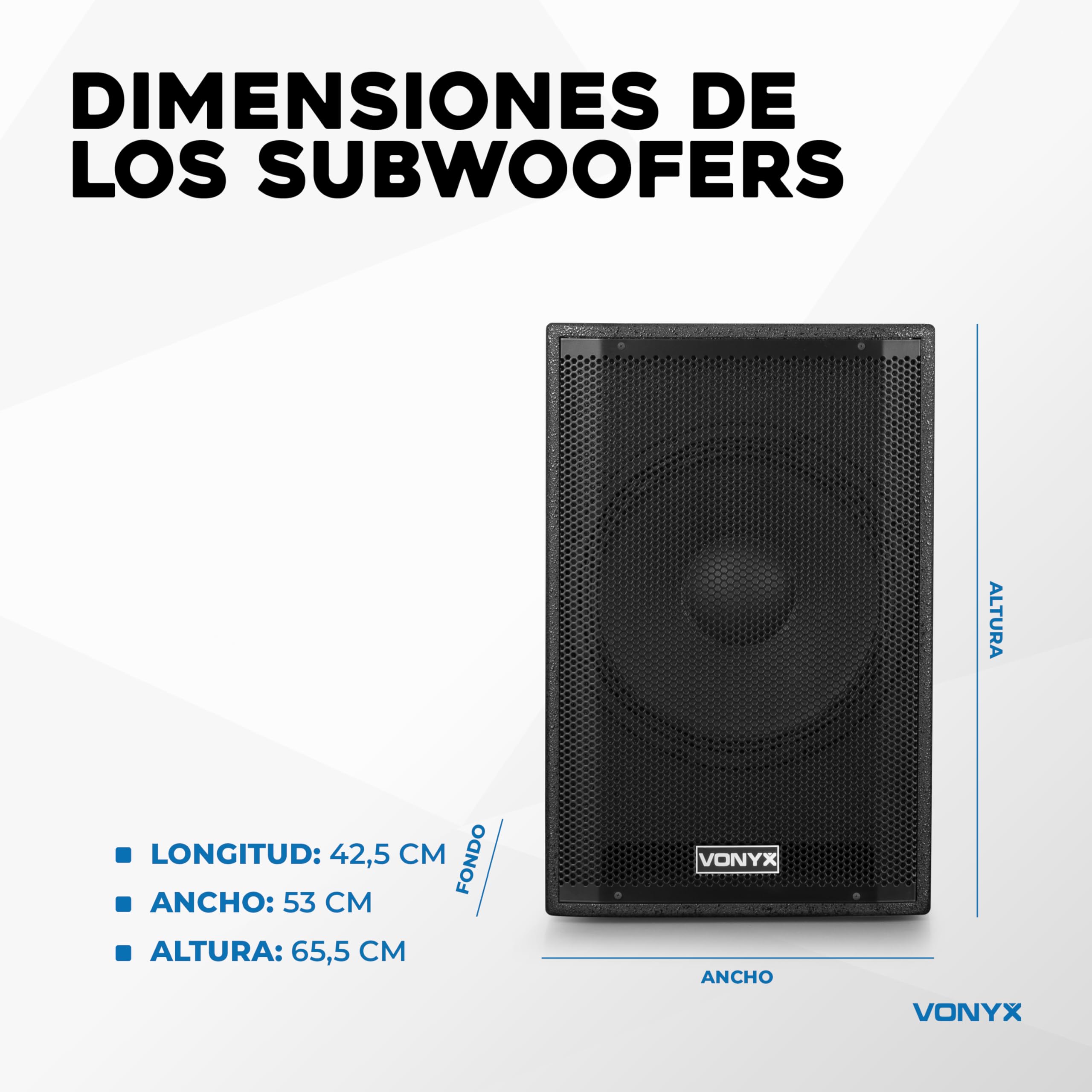 Vonyx VX1080BT – Sistema 2.2 Activo 1250W con Bluetooth 5.3, USB, SD, Doble subwoofer 15”, Micro, Trolley, Funda y Soportes, Equipo de Sonido Profesional para Eventos, Fiestas y DJ, Color Negro