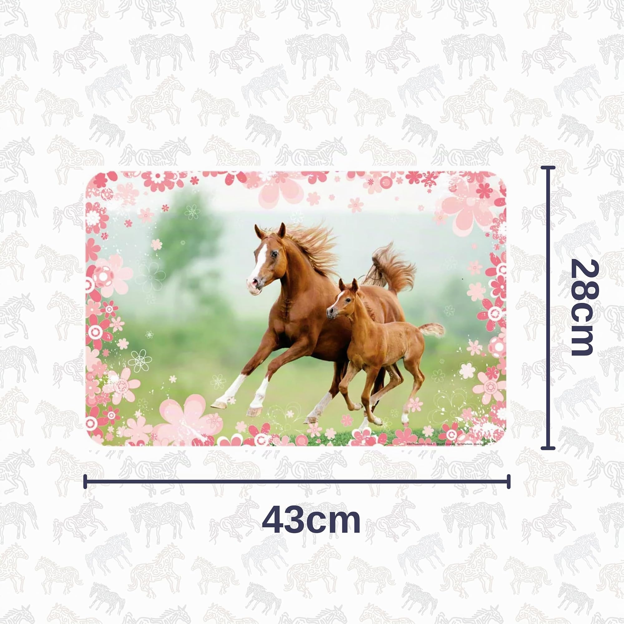 Set de table pour enfants - Sets de table lavables en plastique - Set de table pour enfants avec motif cheval - 43 x 28 cm - Sous-main pour dîner, peinture et tapis de bricolage pour filles et